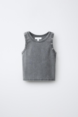 ZARA ТОП С ЗАКЛЕПКАМИ, АНТРАЦИТОВО-СЕРЫЙ