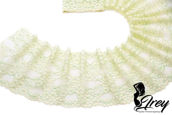 03-174 Кружево эластичное 16 см, желтый/салатовый