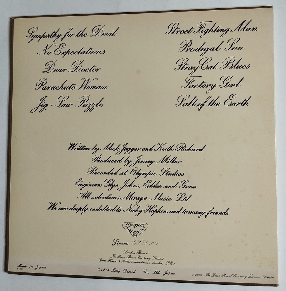 Винтажная виниловая пластинка LP Rolling Stones Beggars Banquet (Japan 1980) (No Obi)