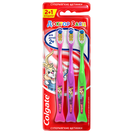 Зубная щетка Colgate детская Доктор Заяц мягкая 2+ 3шт