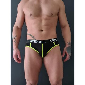 Мужские трусы джоки черные с салатовой окантовкой Van Baam