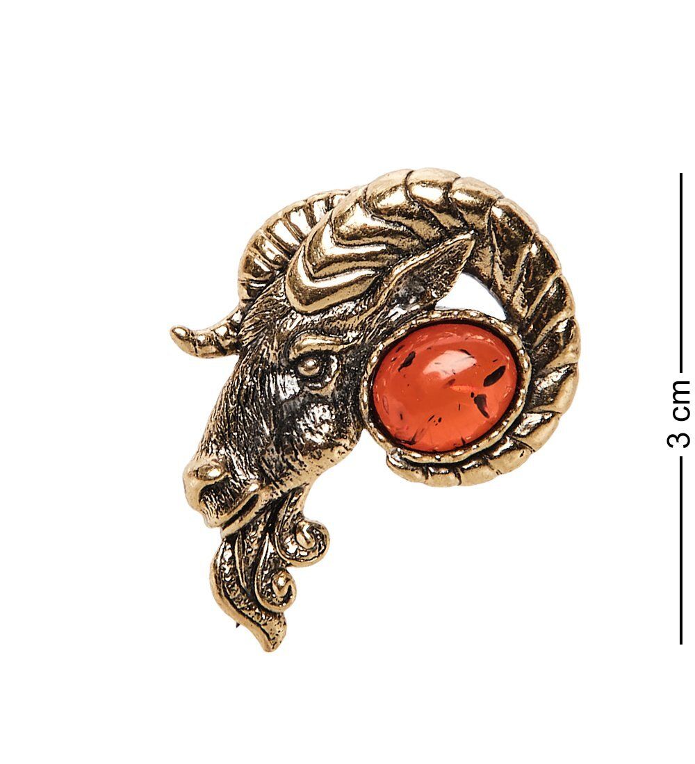 AM-2851 Брошь «Знак зодиака-Овен « (латунь, янтарь)