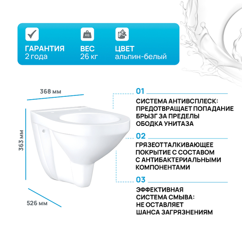 Унитаз Grohe Bau Ceramic 39491000 подвесной без сиденья