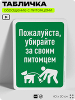 Табличка "Убирайте за своим питомцем" на дверь и забор, для двора, дома, подъезда, 40х30 см, Silver Plane x Айдентика Технолоджи