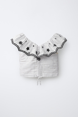 ZARA ТОП В ПОЛОСКУ С ВЫШИВКОЙ, ЧЕРНЫЙ/ЭКРЮ