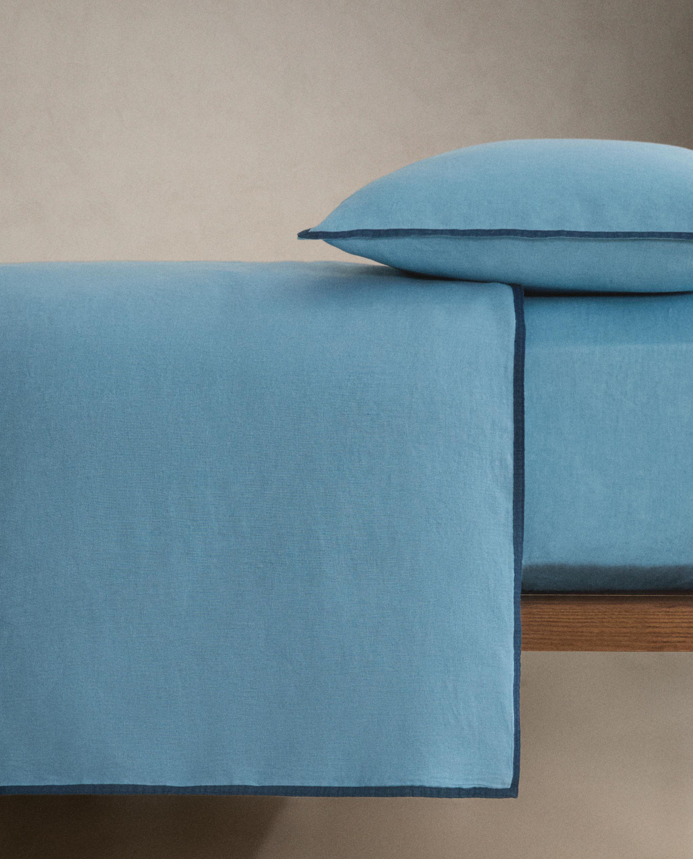 Простыня на резинке Zara Home хлопок, лён 100%, однотонный, 4126/900