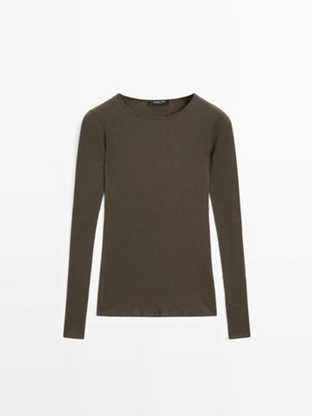 Massimo Dutti Футболка с длинным рукавом, коричневый