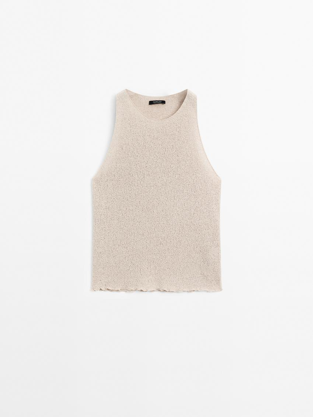 Massimo Dutti Топ из рельефного трикотажа с горловиной халтер, дымчатый