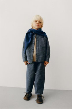 ZARA ТЕПЛЫЕ БРЮКИ BAGGY В КЛЕТКУ, СИНИЙ