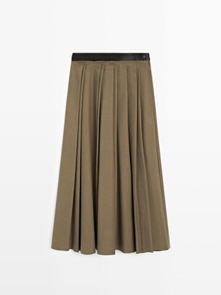 Massimo Dutti Юбка миди в складку с деталью на талии, норка