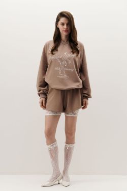 Шорты из футера укороченные сбоку цвета капучино