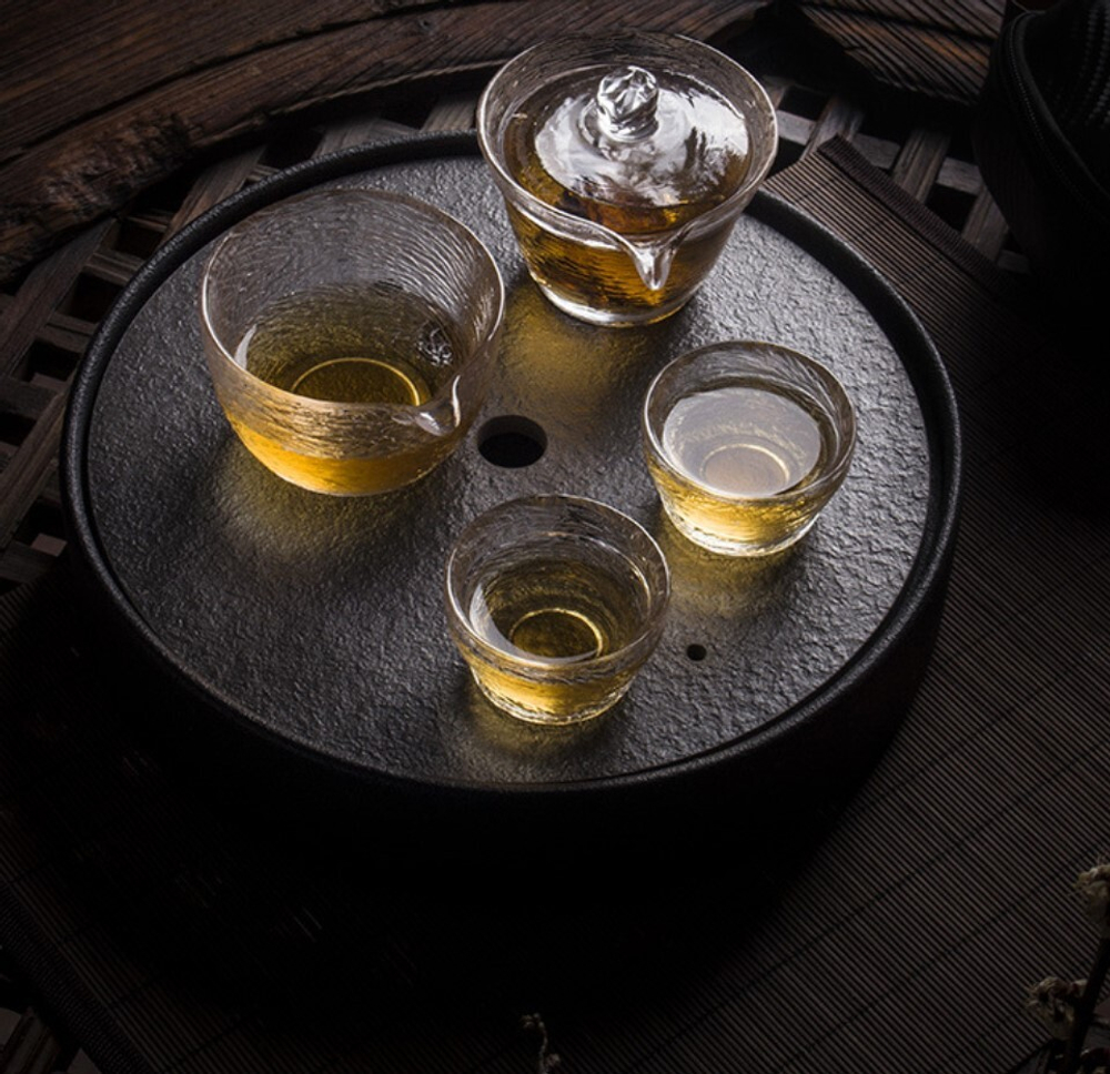 243068 Сервиз "Дорожный" фактурный ЛЕДЯНОЙ УЗОР/г+сл+2п (110+190+2*50мл), стекло