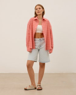 Рубашка из вареного хлопка, розовая