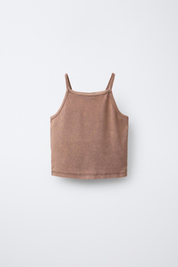 ZARA ТОП С ЭФФЕКТОМ ПОТЕРТОСТИ И ЗАКЛЕПКАМИ, КОРИЧНЕВЫЙ