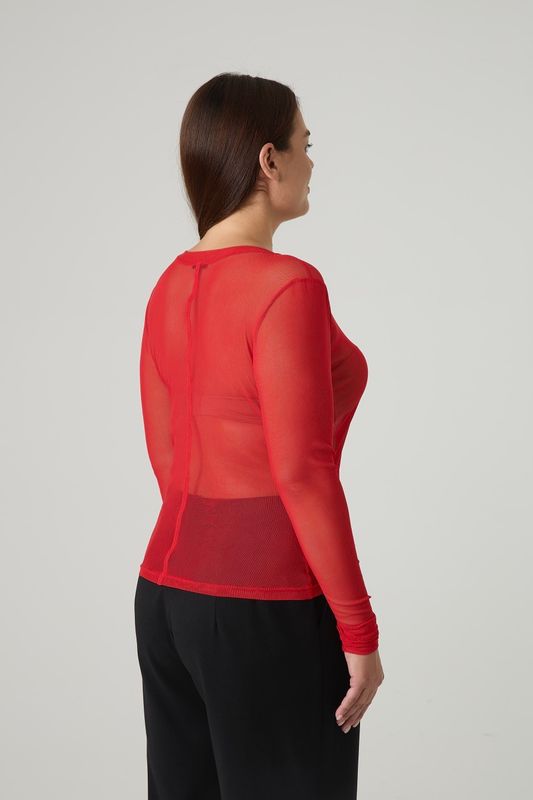 Лонгслив из сетки с отделкой, красный