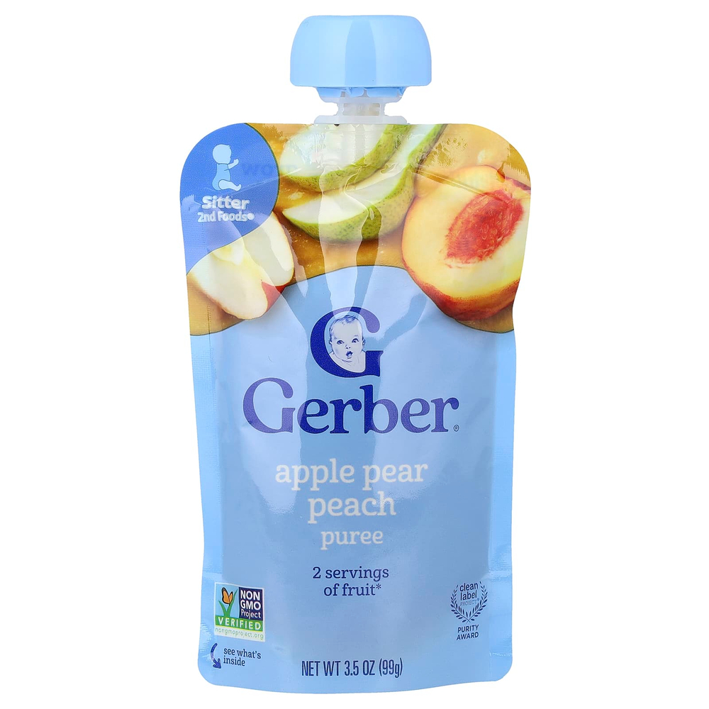 Gerber, Puree, 2nd Foods®, со вкусом яблока, груши, персика, 99 г (3,5 унции)