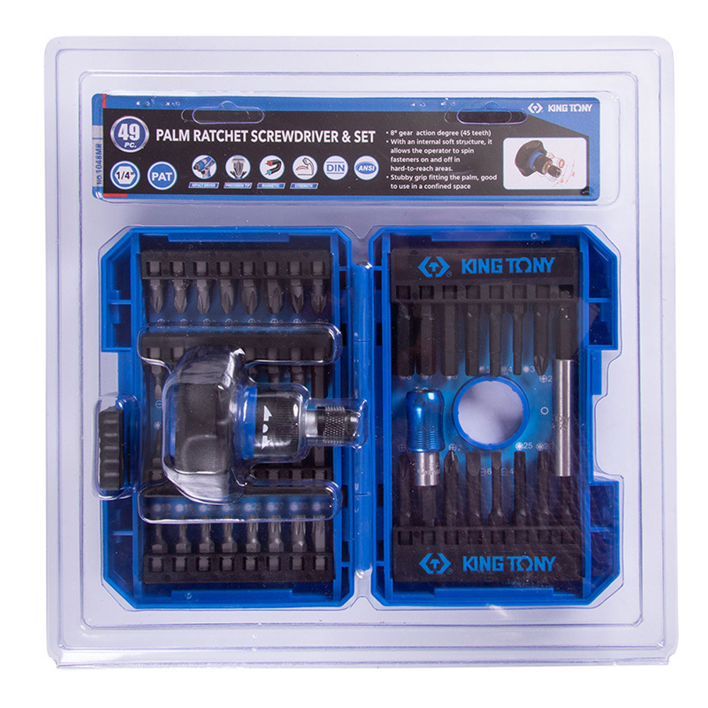 KING TONY (1048MR) Набор вставок (бит) 1/4", HEX, TORX, Phillips, Pozidriv, Slotted, 49 предметов