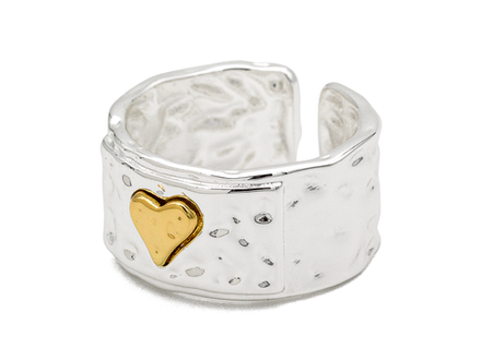 Кольцо "Сердце. Мятый металл", биколор