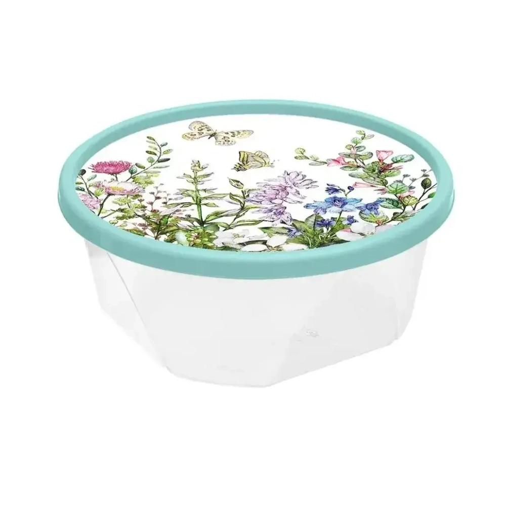 Контейнер для продуктов круглый 0,4л с декором Цветущий луг, Светло-зеленый
