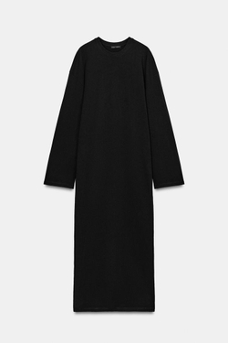 ZARA ДЛИННОЕ ХЛОПКОВОЕ ПЛАТЬЕ, ЧЕРНЫЙ
