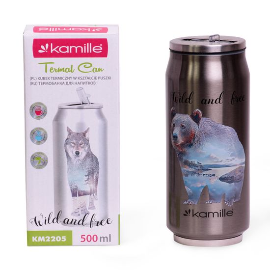 Термобанка 500 мл из нержавеющей стали с трубочкой Kamille KM-2205