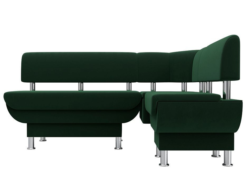 Диван кухонный угловой Альфа правый угол, Зеленый, Велюр, 116694