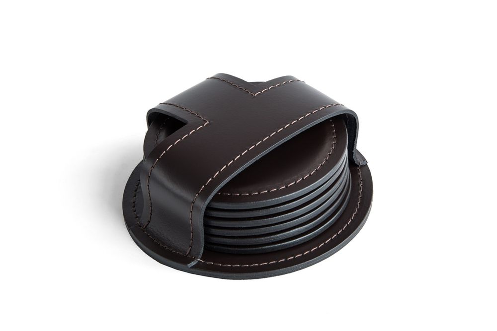 Набор из 6 костеров из кожи цвет ШОКОЛАД