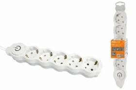 Удлинитель бытовой "Люкс" УЛ05В выкл 5 гнезд 3м с/з, с з/ш ПВС 3х1мм2 16А/250В бело-серы SQ1303-0137
