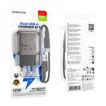 Сетевой адаптер питания BOROFONE BAS51A 2USB 2.4A + кабель Type-C (черный)