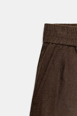 ZARA БЕРМУДЫ ИЗ СМЕСОВОГО ЛЬНА С ЭЛАСТИЧНЫМ ПОЯСОМ, КОРИЧНЕВЫЙ
