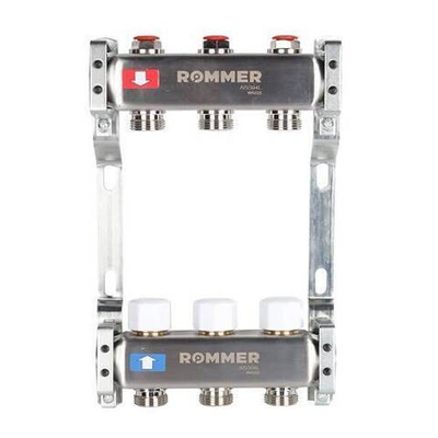 Коллекторная группа для радиаторного отопления ROMMER RMS3200 - 1" на 3 контура 3/4"EK
