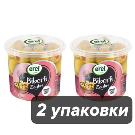 Оливки Erel Biberli XL фаршированные перцем 370 г x 2 шт