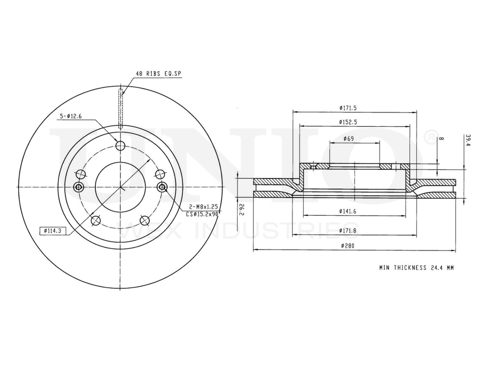 Диск тормозной передний UNIO BRD-20013