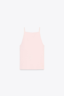 ZARA ТРИКОТАЖНЫЙ ТОП С ВЫРЕЗОМ И БАНТАМИ, ПАСТЕЛЬНО-РОЗОВЫЙ