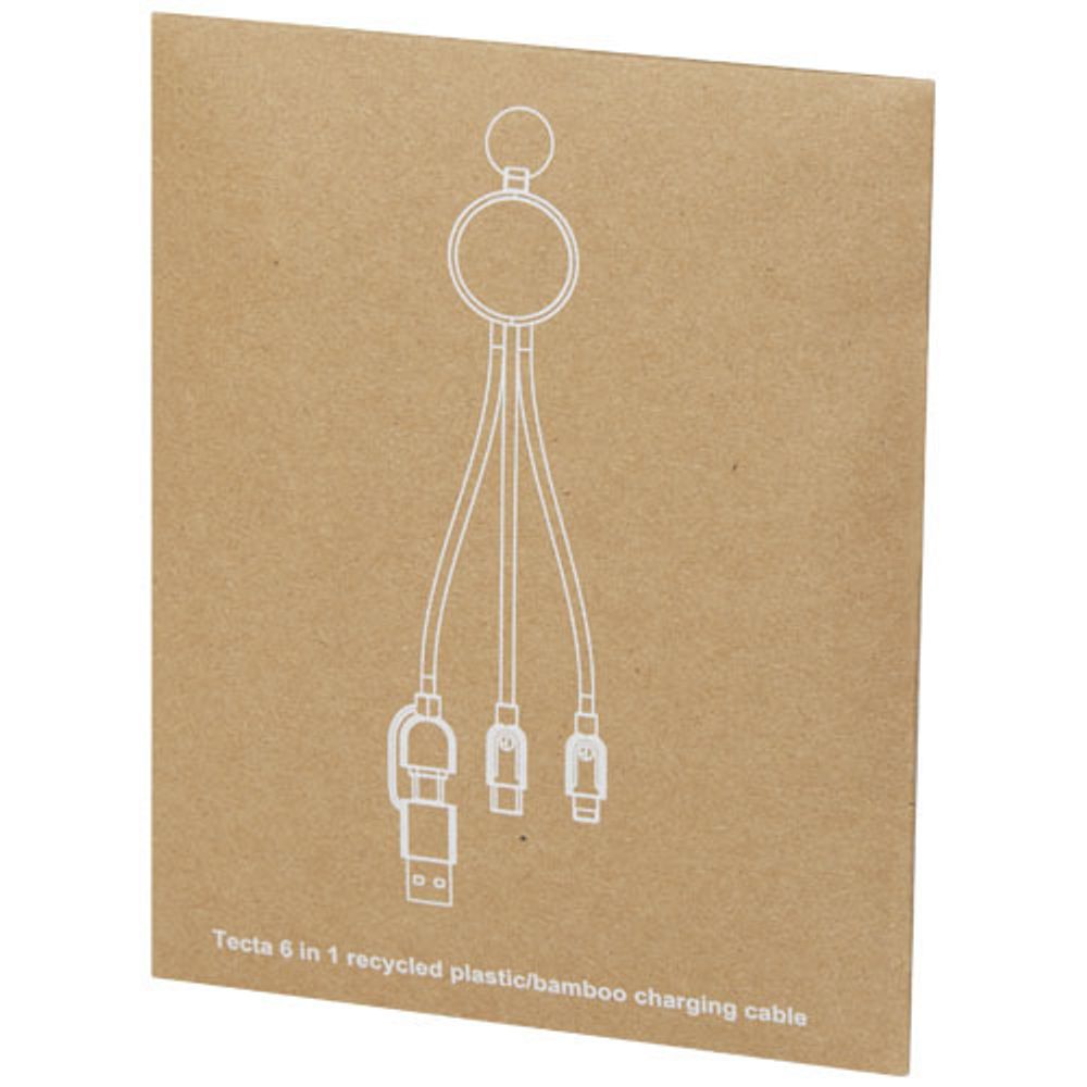 Кабель для зарядки Tecta «6 в 1» из переработанного пластика/бамбука с брелком