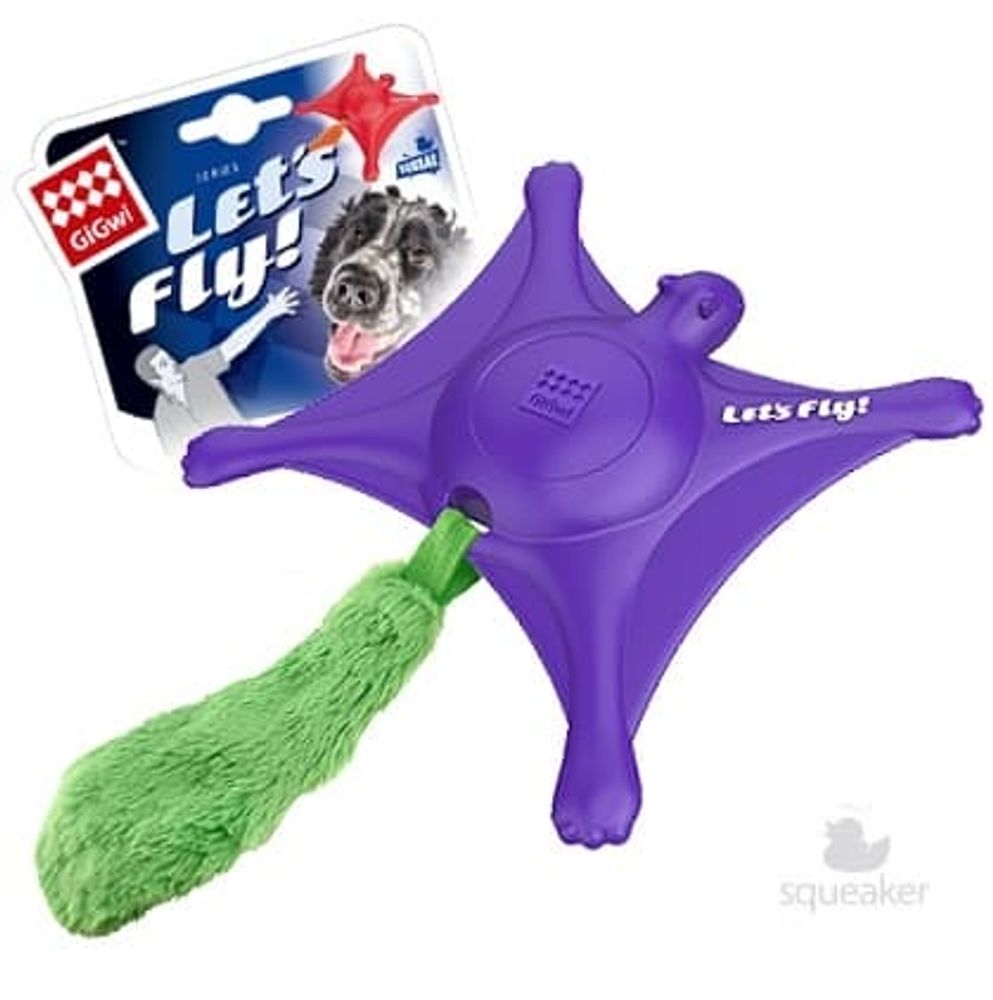 GiGwi 75426 Игрушка для собак "LETS FLY" Белка-летяга с пищалкой, фиолетовая