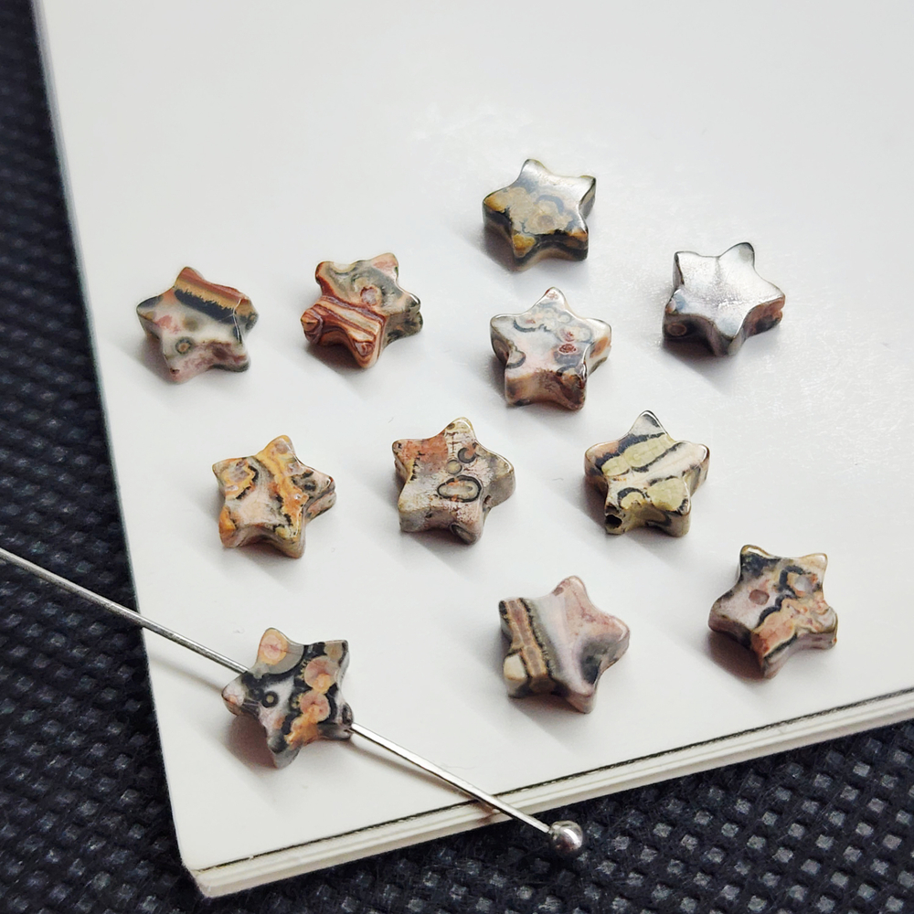 Риолит (леопардовая яшма), красочные бусины звёзды 6мм