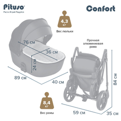 Детская коляска Pituso Confort Plus 2 в 1 27 Цветы+Кожа Тем.Графит