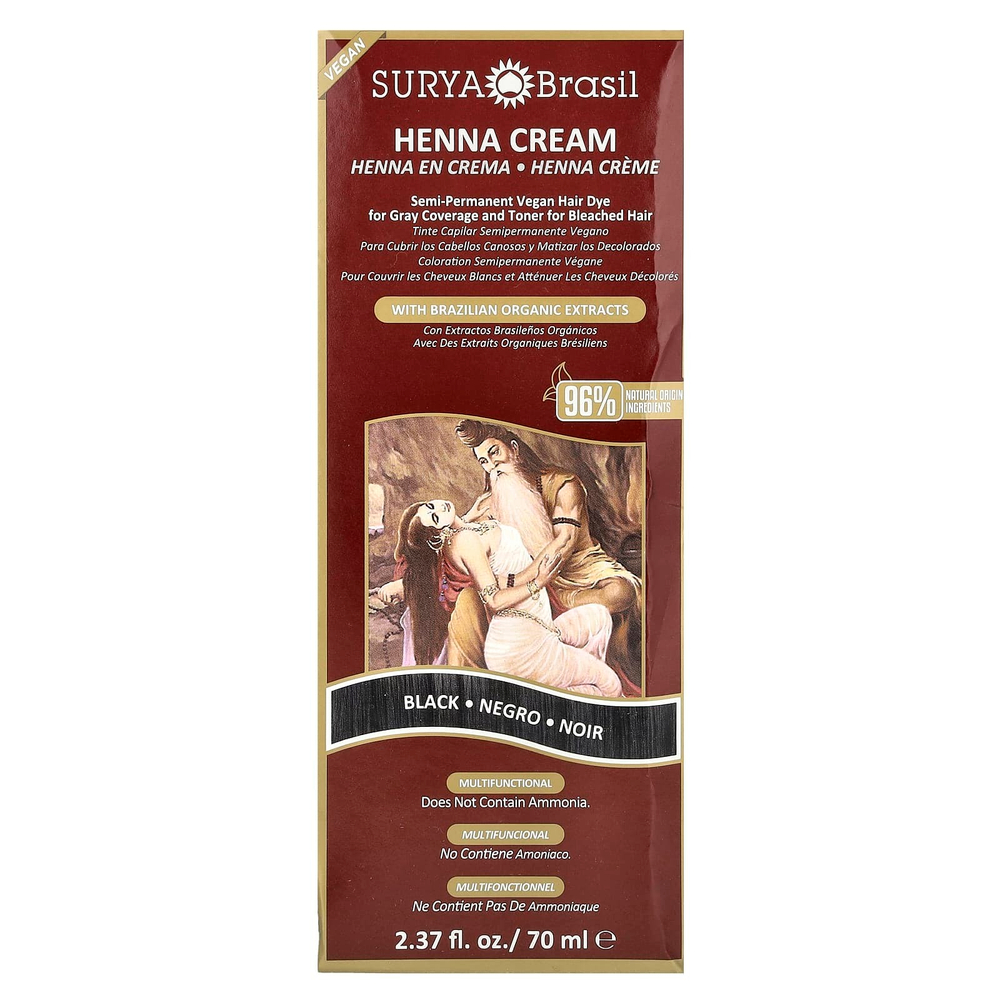 Surya Brasil, хна-крем, краска для волос и кондиционер, черная, 70 мл (2,37 жидк. унции)