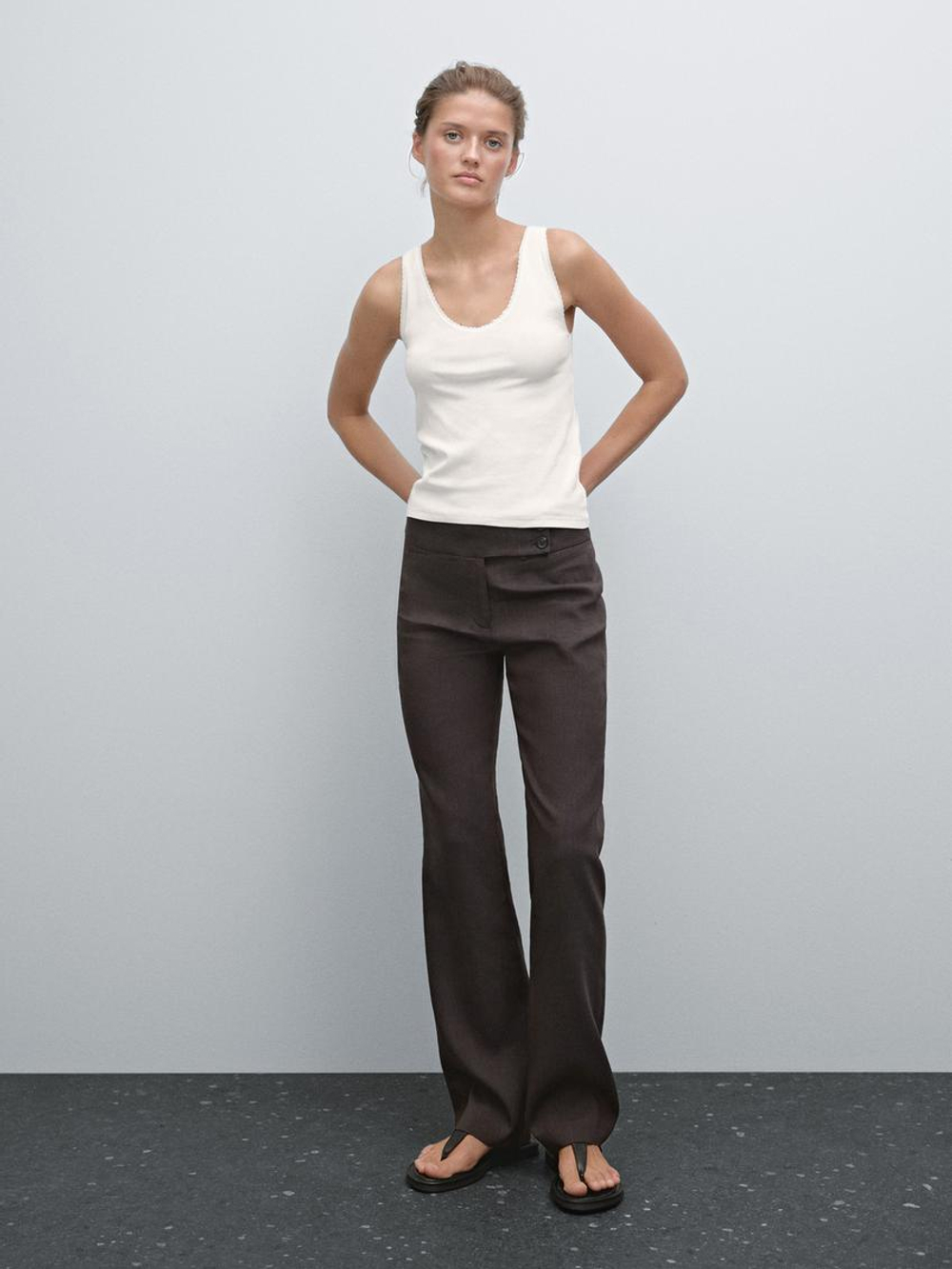 Massimo Dutti Топ из смесового хлопа, натуральный, кремовый