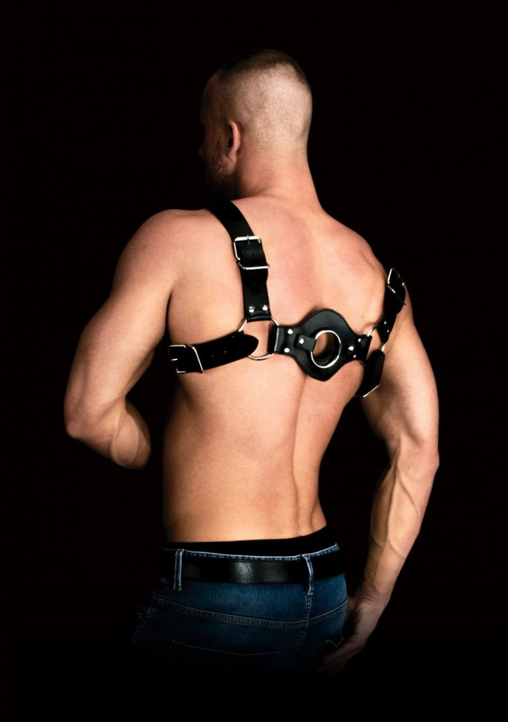 Черная мужская портупея Costas Solid Structure 1