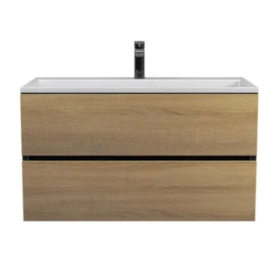 Тумба с раковиной Uperwood Barsa 90 см, раковина белая, подвесная тумба черная/дуб сонома