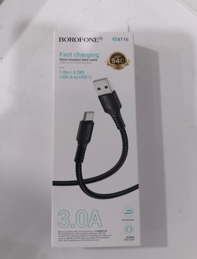 Кабель Type-C BOROFONE BX116 1м 3А, нейлон черный (коробка)