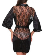 Пеньюар атласный со вставками из гипюра Sensual с трусиками черный S