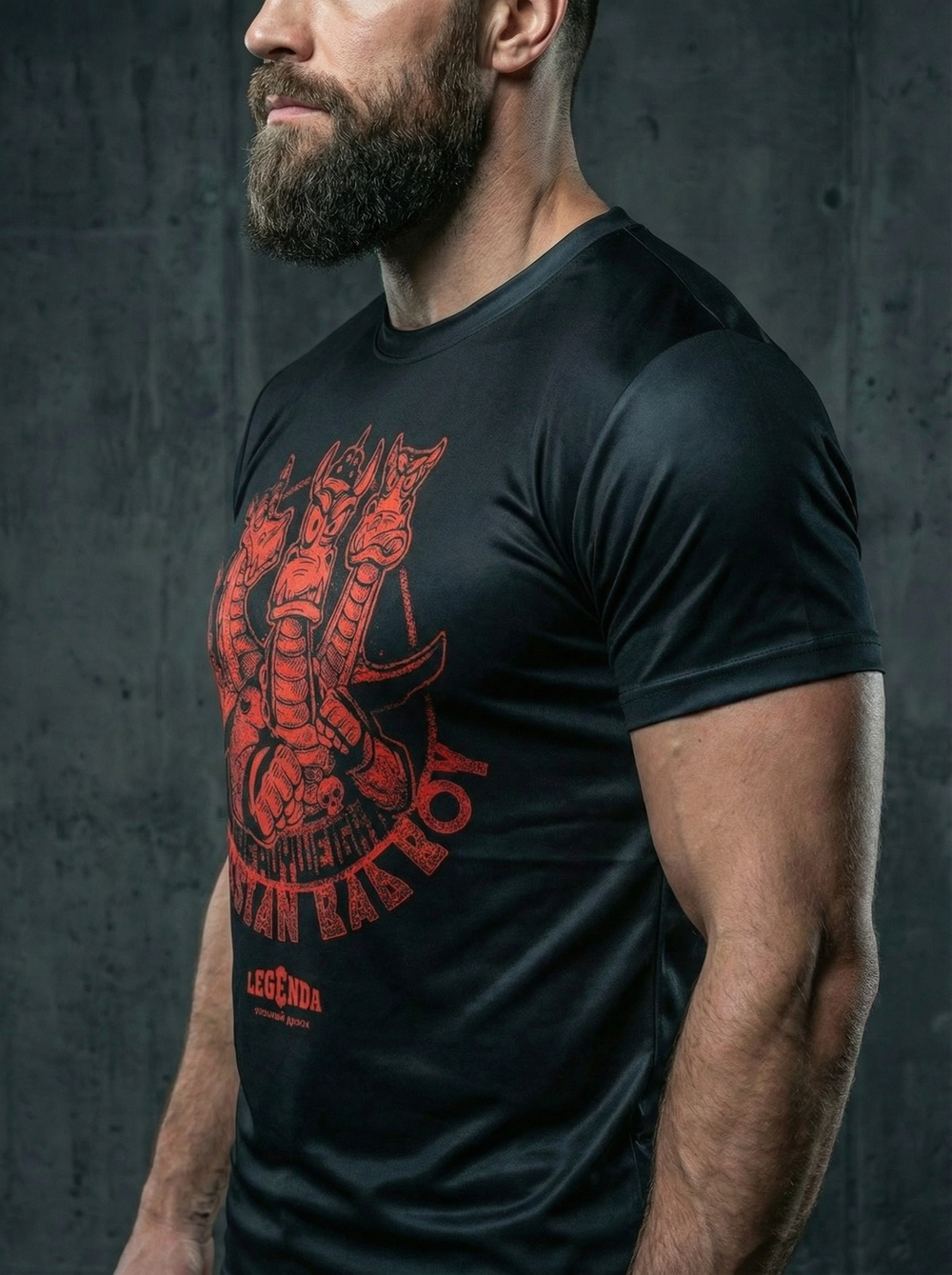 Футболка тренировочная мужская черная LEGENDA Горыныч красный