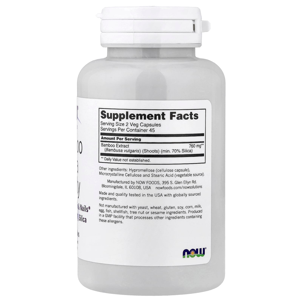 NOW Foods, Solutions, Bamboo Silica Beauty, диоксид кремния из бамбука, 90 вегетарианских капсул (380 мг в 1 капсуле)
