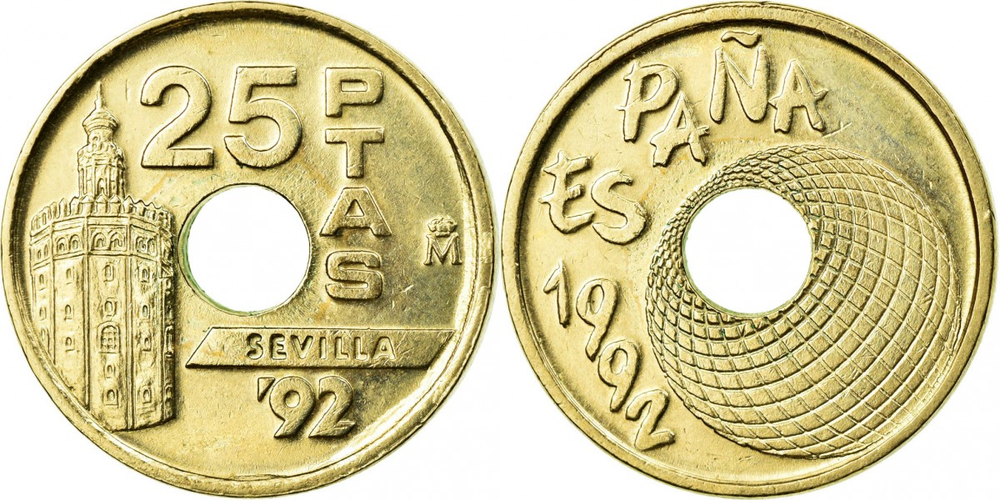Испания 25 песет, 1992 Expo'92 Sevilla - Глобус XF