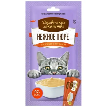 Нежное пюре из лосося 4 х 10г, лакомство для кошек ДЕРЕВЕНСКИЕ ЛАКОМСТВА