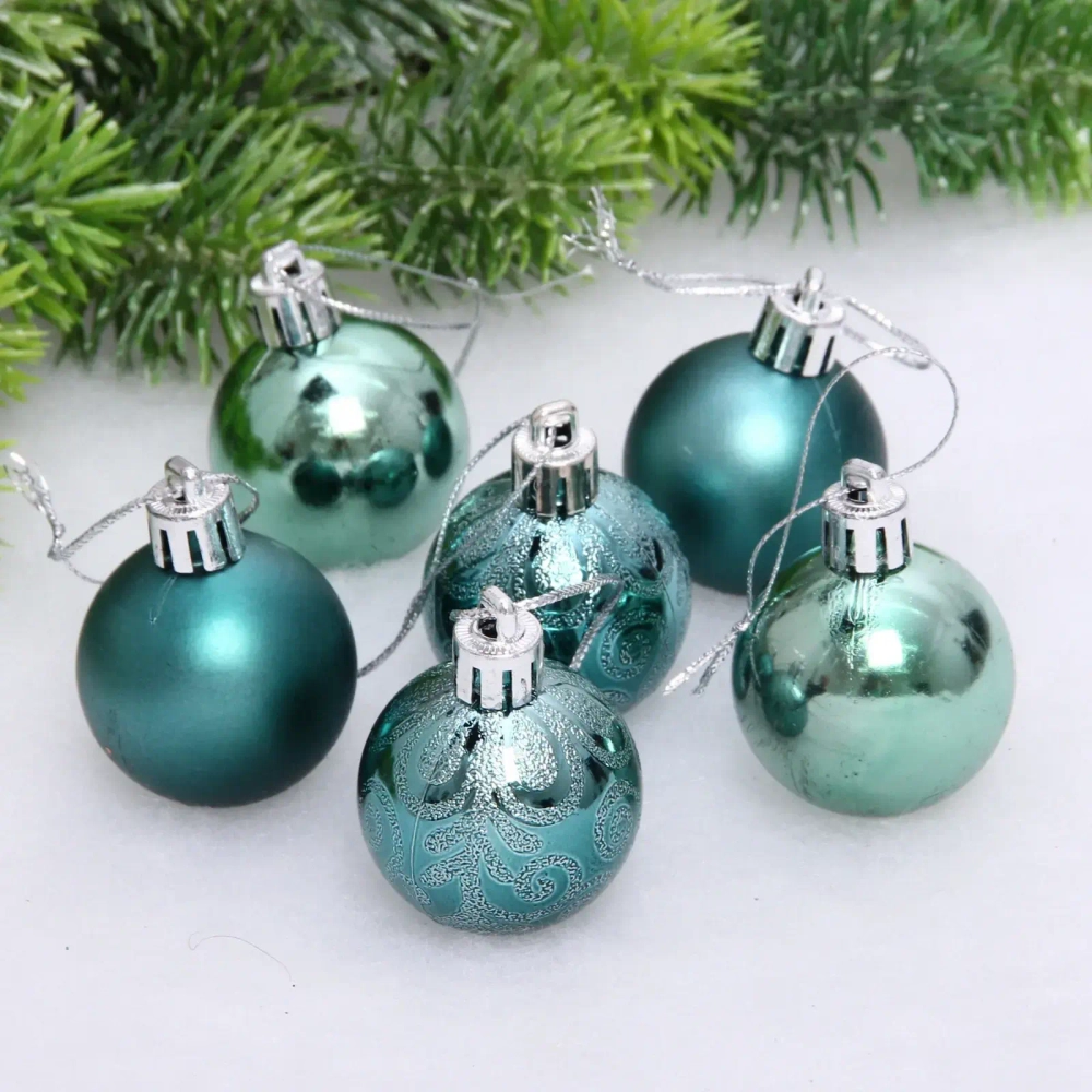 Новогодние шары 4 см (набор 6 шт) «Микс фактур», темный нефрит