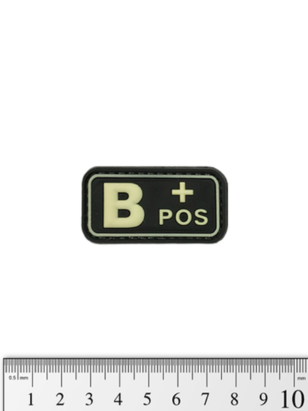 Шеврон Группа крови B+ PVC 5 см. Чёрный светящийся
